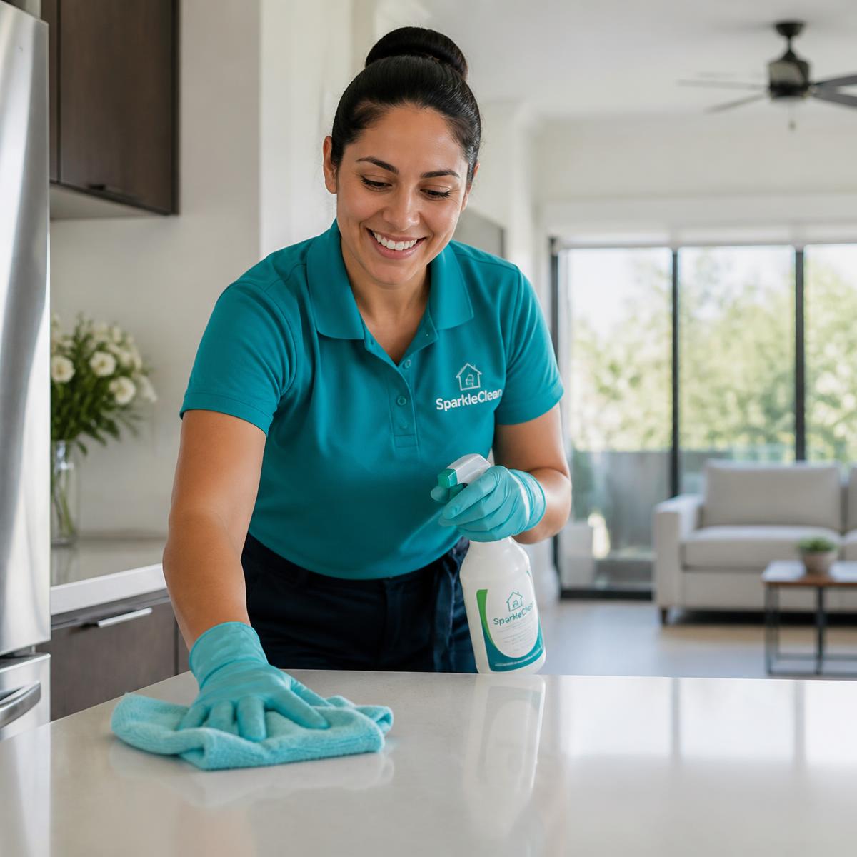 Professional cleaning technician working in a kitchen